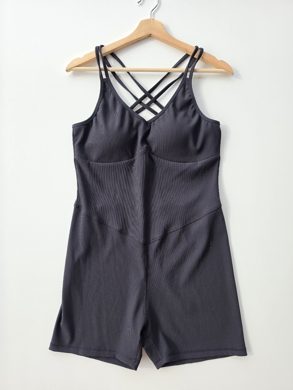 Zyia Active Black Ribbed Strappy Romper Jumpsuit